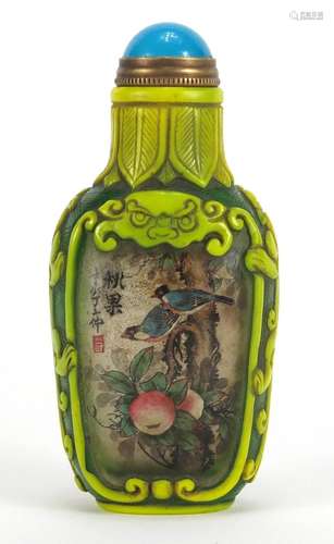 Chinese Peking cameo glass snuff bottle with stopper, internally hand painted with birds of