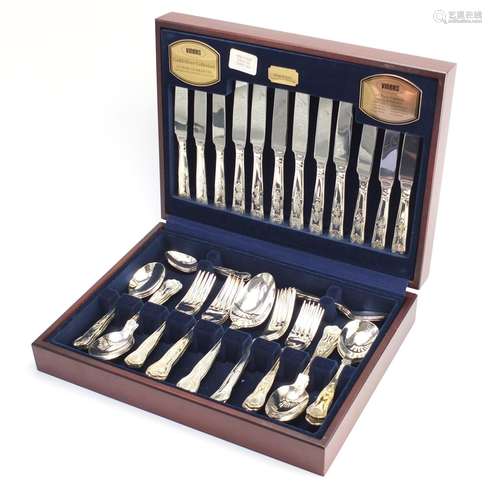 Viners Kings Royale forty four piece canteen of silver plated cutlery, the canteen 39cm wide : For