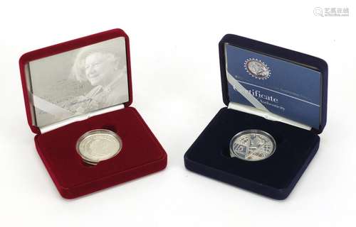 Two silver proof commemorative crowns with fitted boxes comprising Queen Elizabeth The Queen