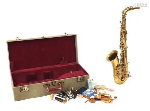 The Buescher Aristocrat by Elkhart lacquered saxophone, with fitted case : For Further Condition