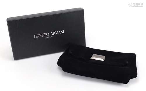 Giorgio Armani black velvet clutch bag with box, 31.5cm wide : For Further Condition Reports and