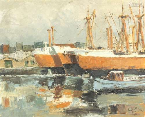 Port scene, French school oil on canvas, bearing signature Paul Mattsien, framed, 49cm x 39.5cm :