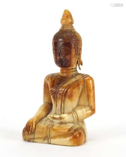 Antique bone carving of seated Buddha possibly Tibetan, 8cm high : For Further Condition Reports