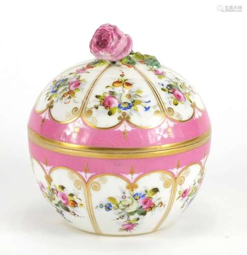 French porcelain bomboniere in the style of Sèvres, hand painted with flowers, 13cm hgih : For