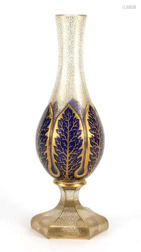 19th century Bohemian glass overlaid hookah base, hand painted with foliage and netting, 29cm high :