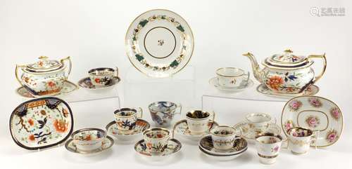 Early 19th century English teaware by Charles Bourne including teapot, lidded sugar bowl with twin