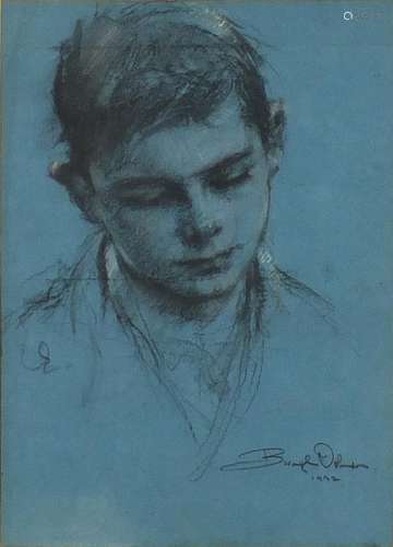 Ernest Borough Johnson - Portrait of a young boy, black chalk, inscribed Royal Society of Portrait