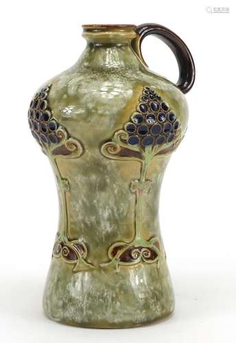 Royal Dolton stoneware flagon, hand painted and decorated in relief with stylised flowers,