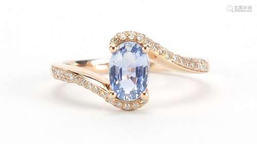 14ct rose gold sapphire and diamond crossover ring, size L, approximate weight 2.4g : For Further