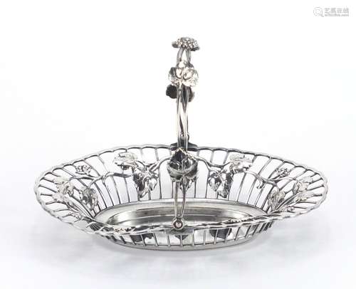 Art Nouveau pewter swing handle basket by WMF, decorated with leaves, 17cm wide : For Further