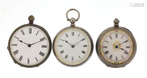 Three ladies silver pocket watches, the largest 4cm in diameter : For Further Condition Reports