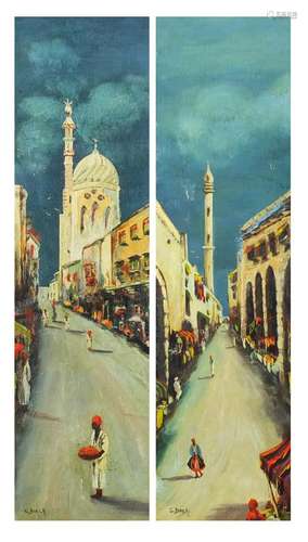 G Birch - Arab street scenes, pair of watercolours, both with Stacy Marks labels verso, mounted