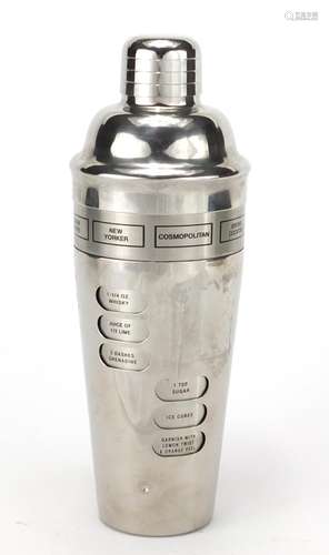 Art Deco style cocktail shaker with recipes, 24.5cm high : For Further Condition Reports and Live