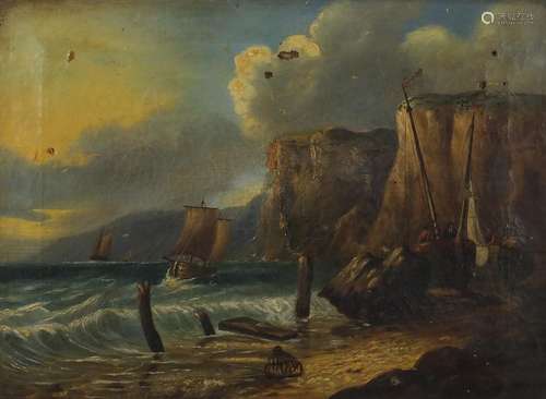 Attributed to James Webb - Off shore in a stiff breeze, 19th century oil on canvas, framed, 55cm x