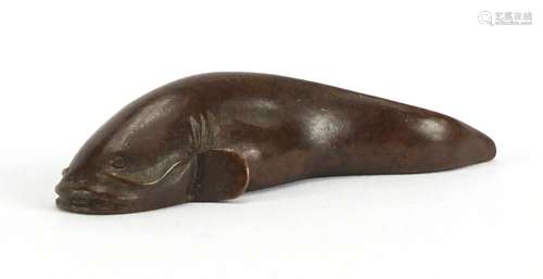 Japanese patinated bronze catfish, 6cm in length : For Further Condition Reports Please Visit Our