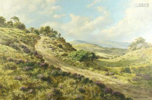 Eric Tansley - Heather Country, oil on canvas, mounted and framed, 74.5cm x 50cm : For Further