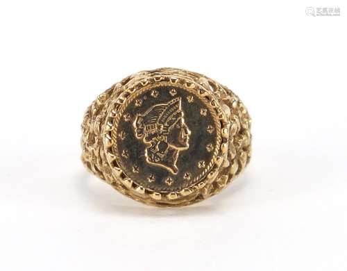 9ct gold ring set with a one Tallar coin, size O, approximate weight 4.2g : For Further Condition