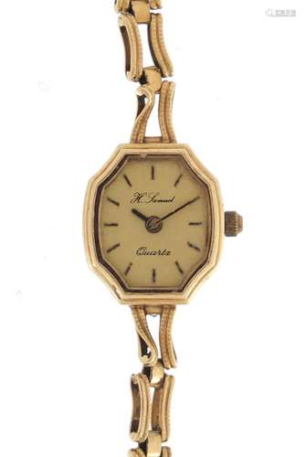 Ladies 9ct gold wristwatch with 9ct gold strap, retailed by H Samuel, approximate weight 13.0g : For