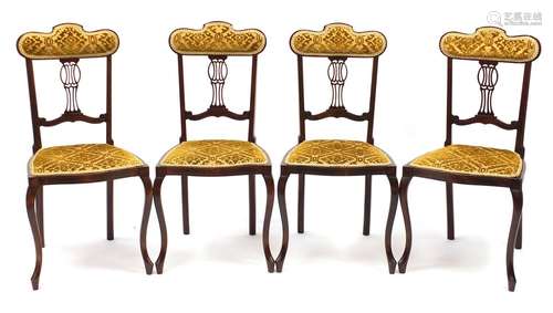 Set of four Edwardian mahogany salon chairs with gold floral upholstery : For Further Condition