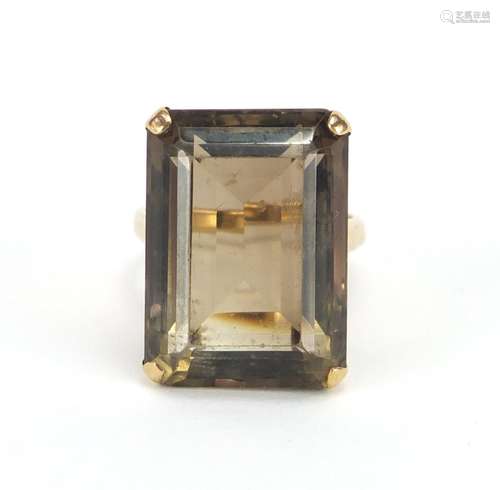 Large 9ct gold smoky quartz ring, size M, approximate weight 10.0g : For Further Condition Reports