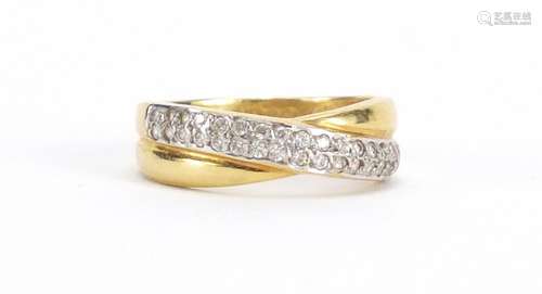 18ct gold diamond crossover ring, size M, approximate weight 4.0g : For Further Condition Reports