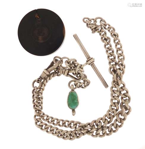 Graduated silver watch chain and a turned treen wax box, the chain 40cm in length, approximate