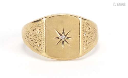 9ct gold diamond signet ring, size N, approximate weight 5.3g : For Further Condition Reports and