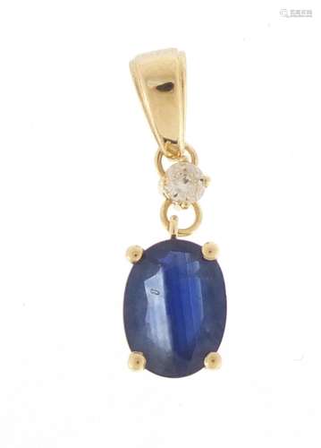 14ct gold sapphire and diamond pendant, 2cm in length, approximate weight 1.2g : For Further