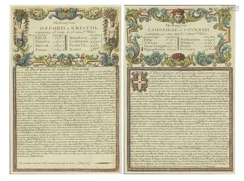 Two early 18th century John Owen and Emanuel Bowen road hand coloured road maps comprising Cambridge