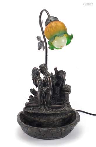 Art Nouveau style bronzed courting couple lamp water feature, 47cm high : For Further Condition