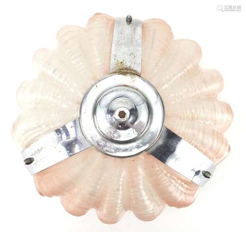 Art Deco pink glass and chrome shell design light fitting, 34cm in diameter : For Further