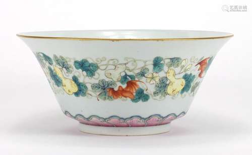 Good Chinese porcelain fluted bowl hand painted in the famille rose palette with bats amongst