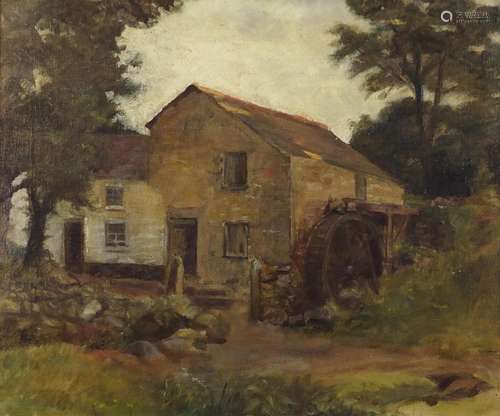 Attributed to Stanhope Alexander Forbes - Building with watermill, oil on canvas, inscribed verso,