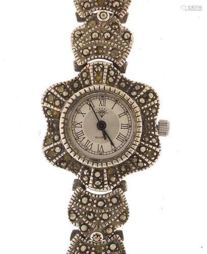 Ladies silver marcasite wristwatch, approximate weight 40.2g : For Further Condition Reports and