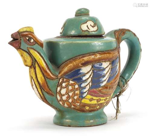 Chinese yixing terracotta cockerel teapot, 14cm high : For Further Condition Reports Please Visit