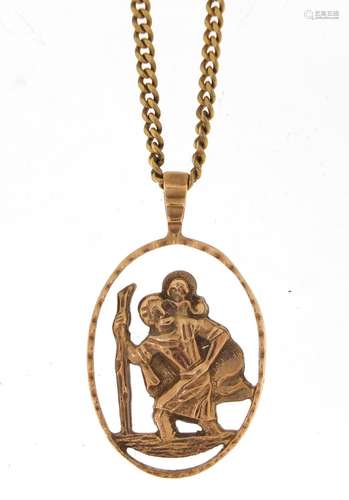 9ct gold St Christopher pendant on a 9ct gold necklace, the necklace 60cm in length, approximate