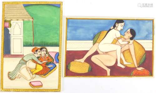 Two Indian Mughal school erotic ivorine panels, each 15cm x 10cm : For Further Condition Reports and