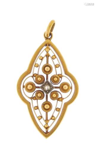 Victorian 14ct gold diamond pendant, 3cm in length, approximate weight 2.0g : For Further