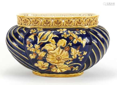 Hungarian centre piece by Zsolnay Pecs, with pierced border decorated in relief with flowers,