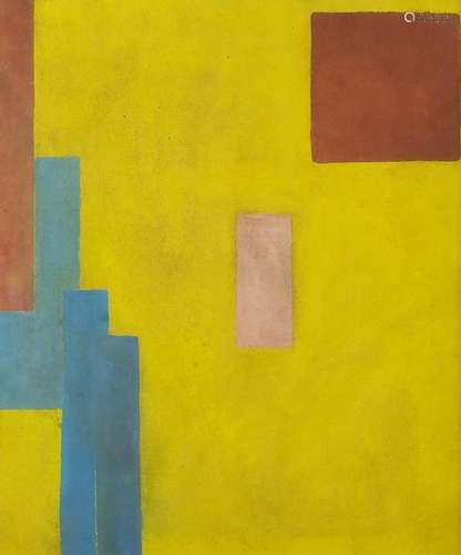 Abstract composition, geometric shapes, oil on canvas, bearing an Omega workshops label verso,