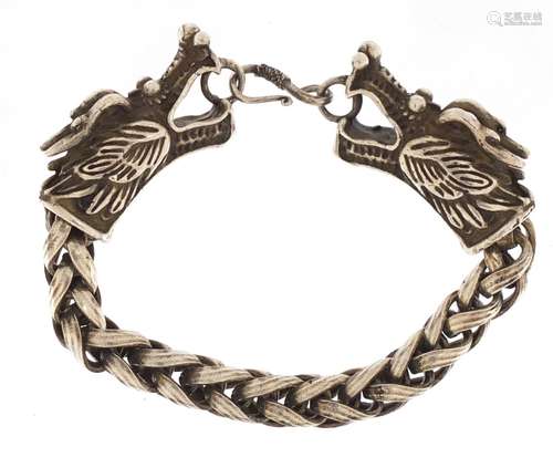 Chinese silver coloured metal dragon bracelet, 22cm in length, approximate weight 128.0g : For