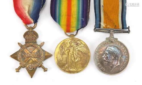 British Military World War I trio with ornate brass frame, awarded to 14835A.CPL.G.H.WOOD.