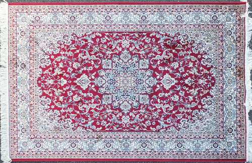 Rectangular Keshan design red ground floral rug, 200cm x 140cm : For Further Condition Reports and