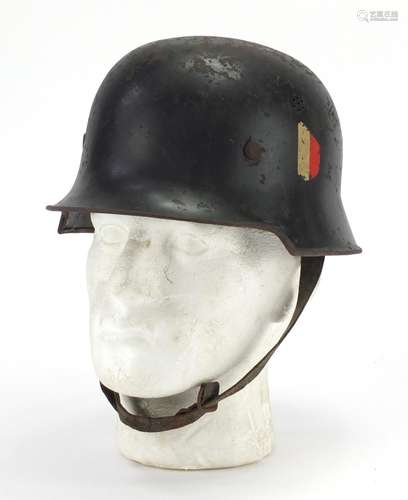 German Military interest fire police double decal helmet, with leather liner : For Further Condition