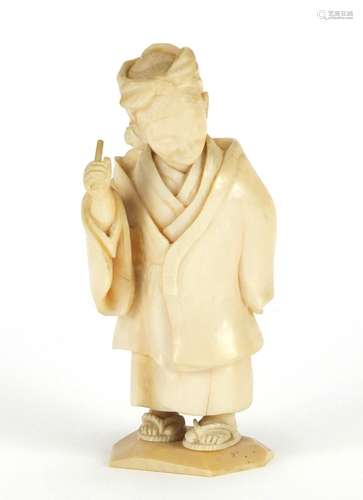 Japanese carved ivory Okimono of a mother and child, 8cm high : For Further Condition Reports Please