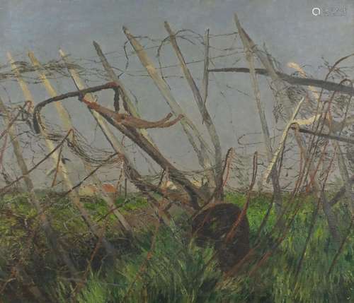 Christopher Sanders - Remains of a bicycle, signed oil on canvas, mounted and framed, 70.5cm x