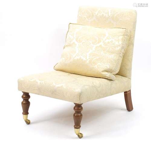 Mahogany framed nursing chair with cream and gold floral upholstery, 90cm high : For Further