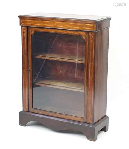 Inlaid rosewood pier cabinet, the glazed door enclosing two shelves, 104cm H x78cm W x 30cm D :