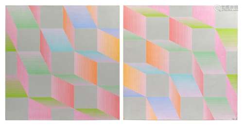 Attributed to Daniel Langlois - Abstract compositions, Opale, pair of oil on canvases, unframed,