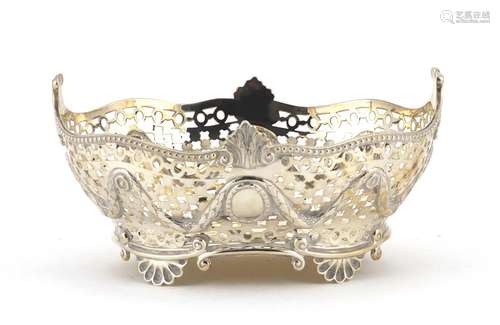 Victorian silver basket, pierced and embossed with swags, by Charles Stuart Harris London 1895, 18.